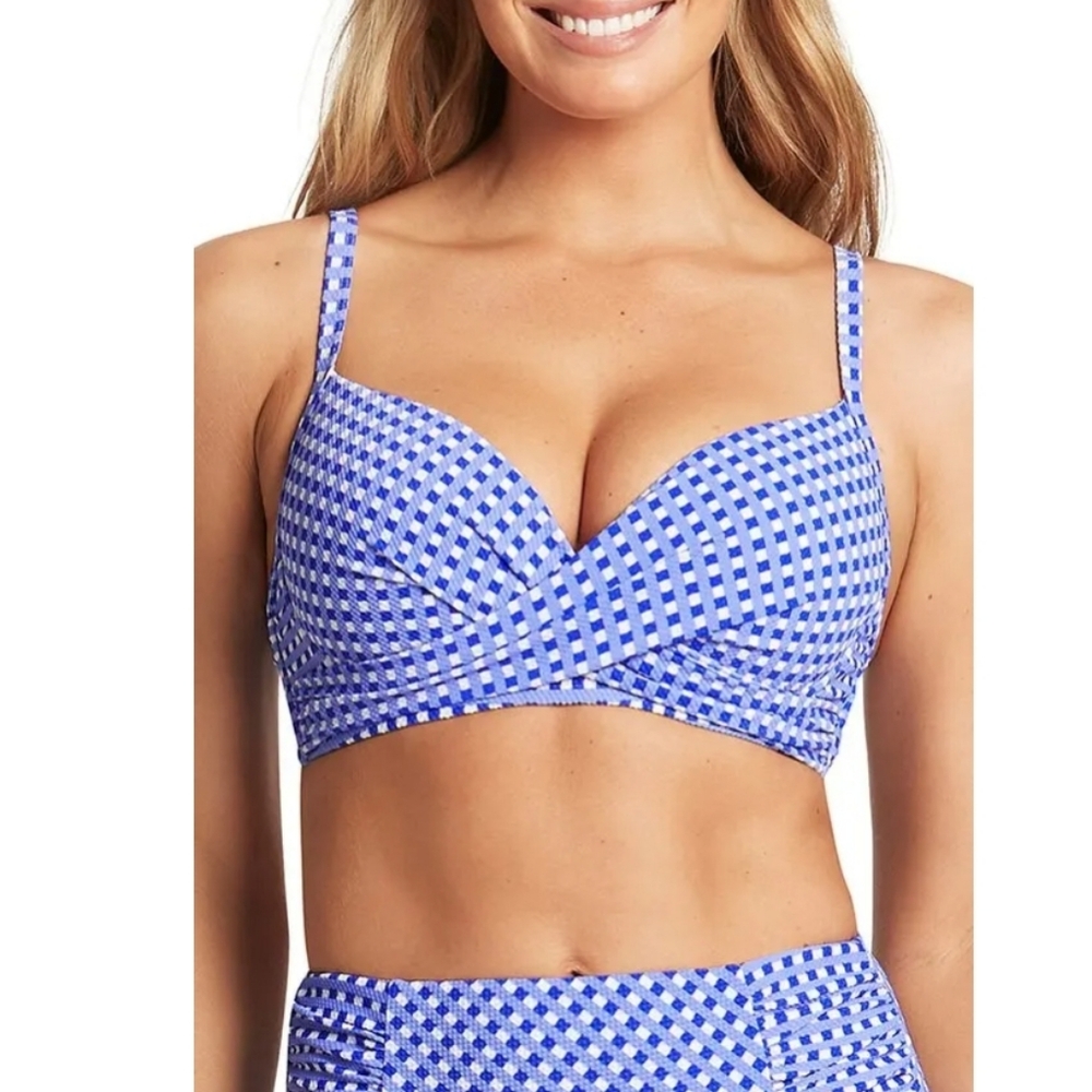 SEA LEVEL Cross Front Molded Checkmate Underwire Bikini Top Sz 8 NWT